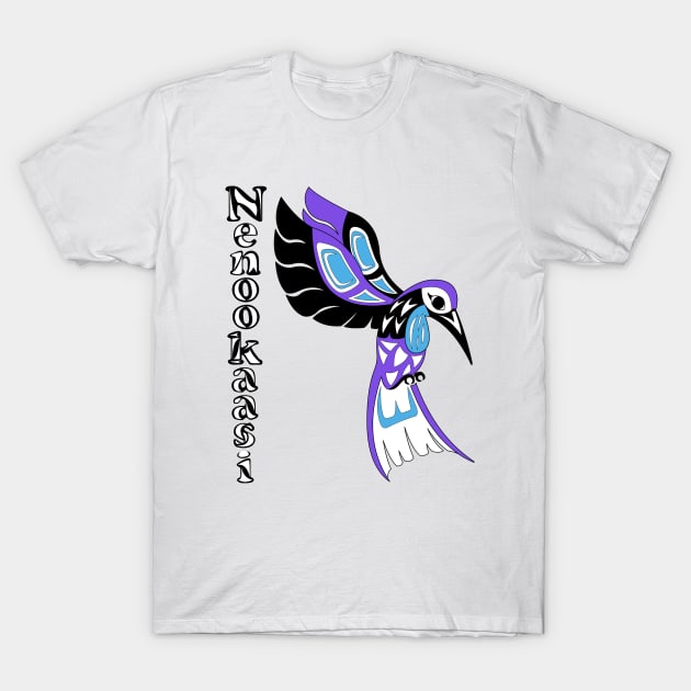 Humming Bird (Nenookaasi) Purple T-Shirt by KendraHowland.Art.Scroll